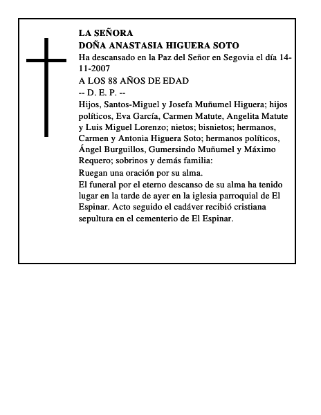 DOÑA ANASTASIA HIGUERA SOTO