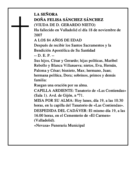 DOÑA FELISA SÁNCHEZ SÁNCHEZ