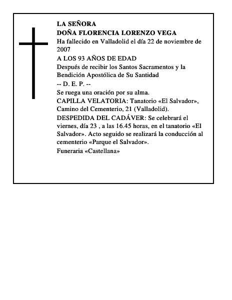 DOÑA FLORENCIA LORENZO VEGA