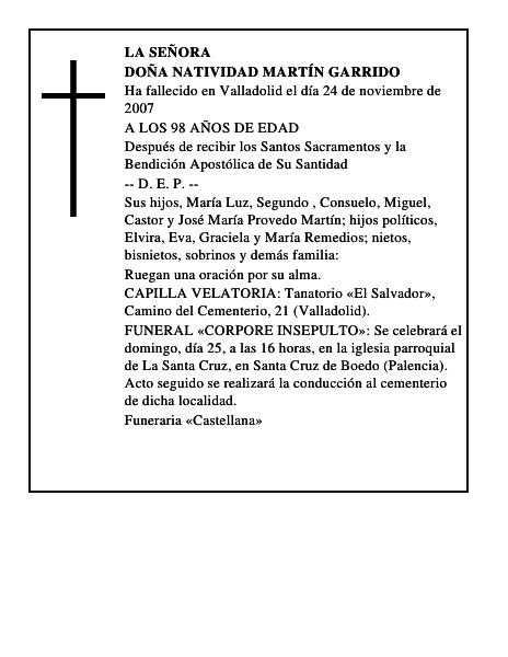 DOÑA NATIVIDAD MARTÍN GARRIDO