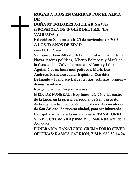 DOÑA Mª DOLORES AGUILAR NAVAS