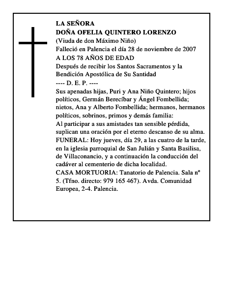 DOÑA OFELIA QUINTERO LORENZO