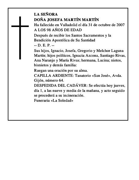 DOÑA JOSEFA MARTÍN MARTÍN