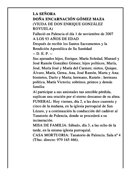DOÑA ENCARNACIÓN GÓMEZ MAZA