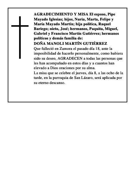 DOÑA MANOLI MARTÍN GUTIÉRREZ