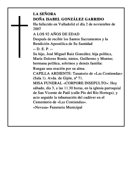 DOÑA ISABEL GONZÁLEZ GARRIDO