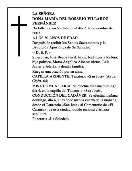 DOÑA MARÍA DEL ROSARIO VILLAHOZ FERNÁNDEZ