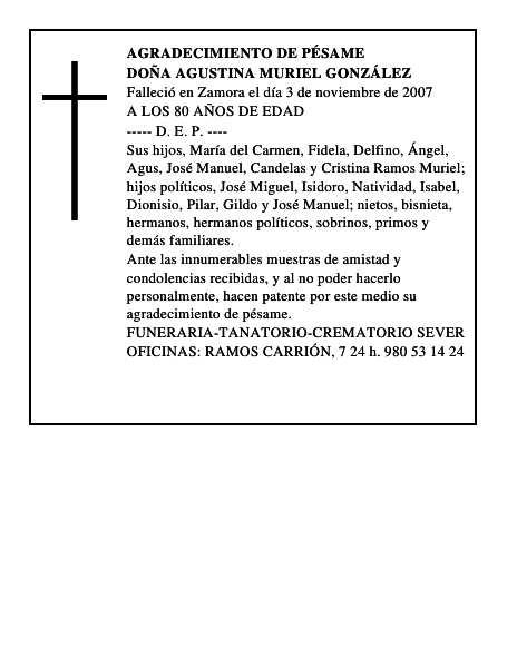 DOÑA AGUSTINA MURIEL GONZÁLEZ