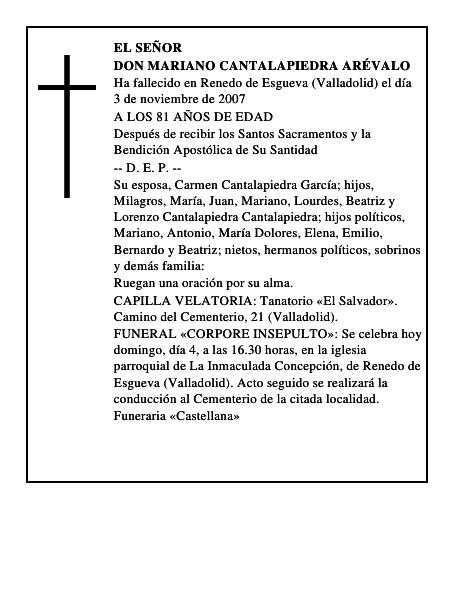 DON MARIANO CANTALAPIEDRA ARÉVALO