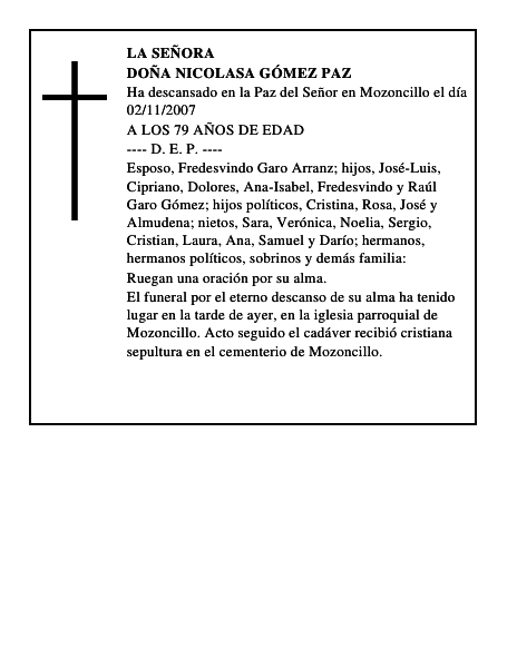 DOÑA NICOLASA GÓMEZ PAZ