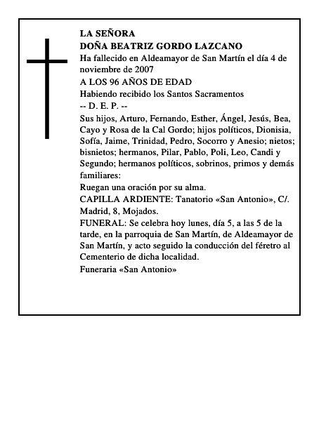 DOÑA BEATRIZ GORDO LAZCANO