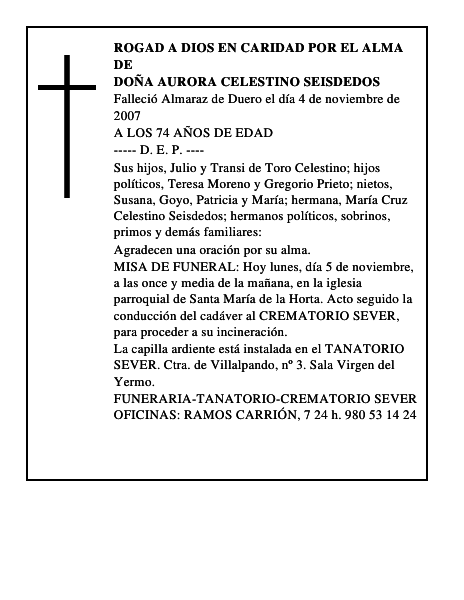 DOÑA AURORA CELESTINO SEISDEDOS