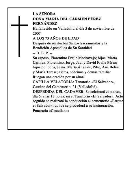 DOÑA MARÍA DEL CARMEN PÉREZ FERNÁNDEZ