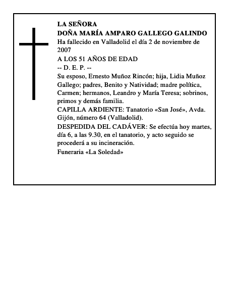 DOÑA MARÍA AMPARO GALLEGO GALINDO