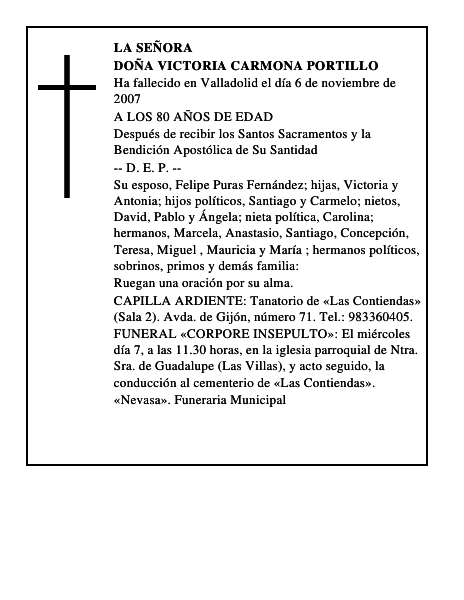 DOÑA VICTORIA CARMONA PORTILLO