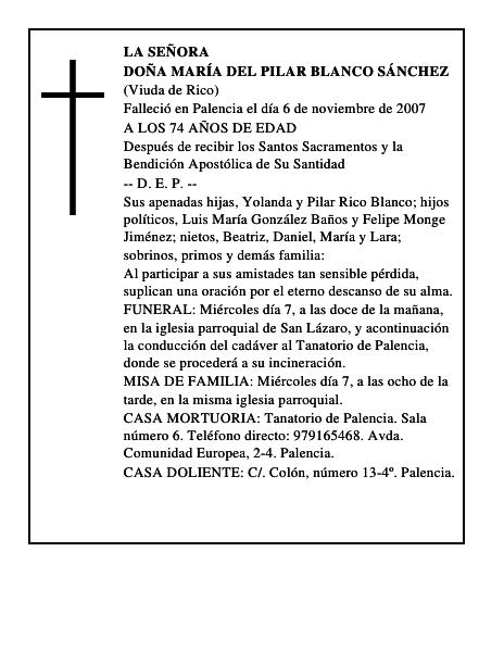 DOÑA MARÍA DEL PILAR BLANCO SÁNCHEZ