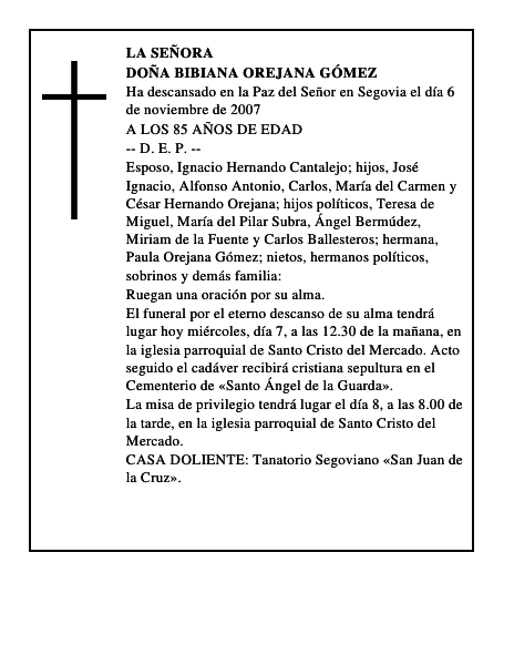 DOÑA BIBIANA OREJANA GÓMEZ