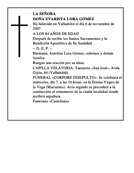 DOÑA EVARISTA LORA GÓMEZ