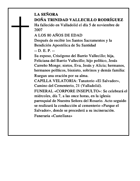 DOÑA TRINIDAD VALLECILLO RODRÍGUEZ