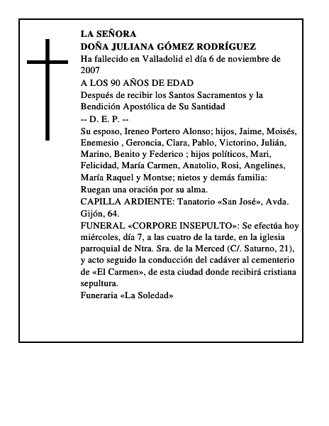 DOÑA JULIANA GÓMEZ RODRÍGUEZ