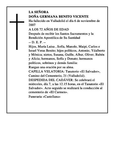 DOÑA GERMANA BENITO VICENTE