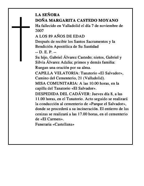 DOÑA MARGARITA CASTEDO MOYANO
