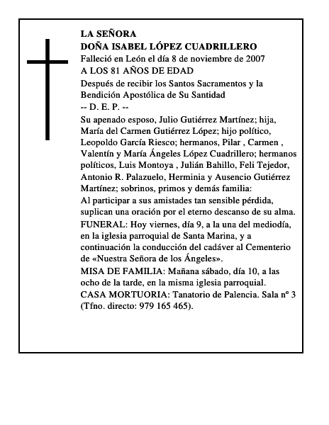 DOÑA ISABEL LÓPEZ CUADRILLERO
