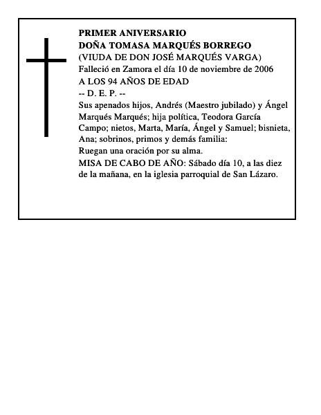 DOÑA TOMASA MARQUÉS BORREGO