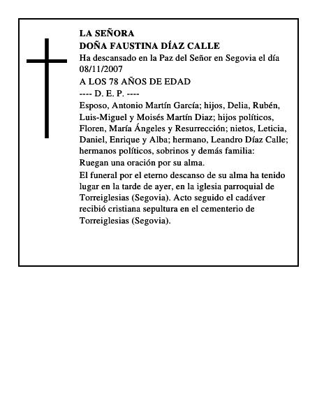 DOÑA FAUSTINA DÍAZ CALLE