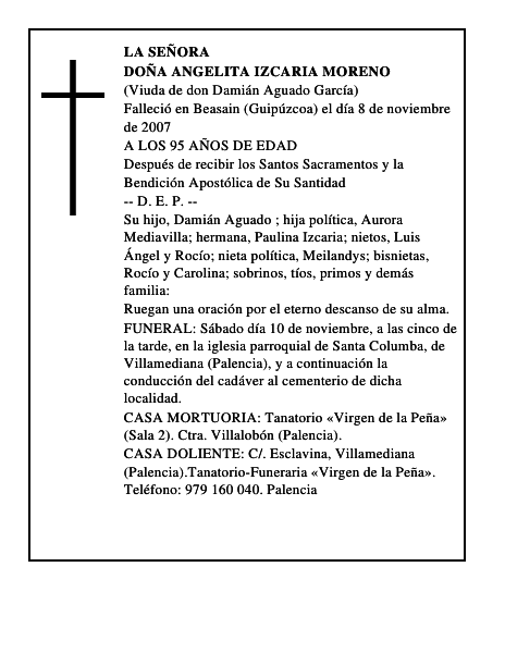 DOÑA ANGELITA IZCARIA MORENO