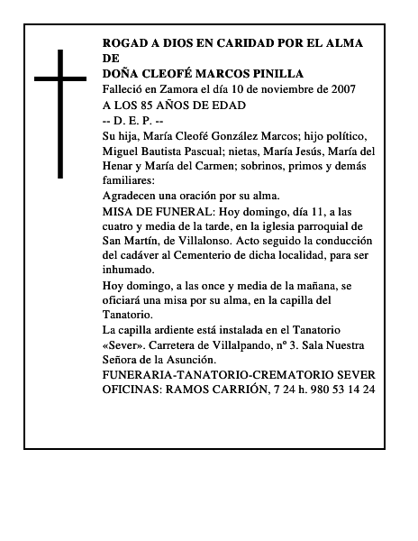 DOÑA CLEOFÉ MARCOS PINILLA