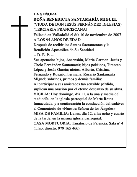 DOÑA BENEDICTA SANTAMARÍA MIGUEL