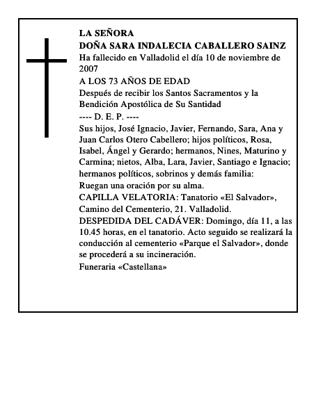 DOÑA SARA INDALECIA CABALLERO SAINZ