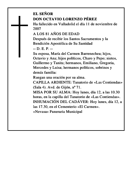 DON OCTAVIO LORENZO PÉREZ
