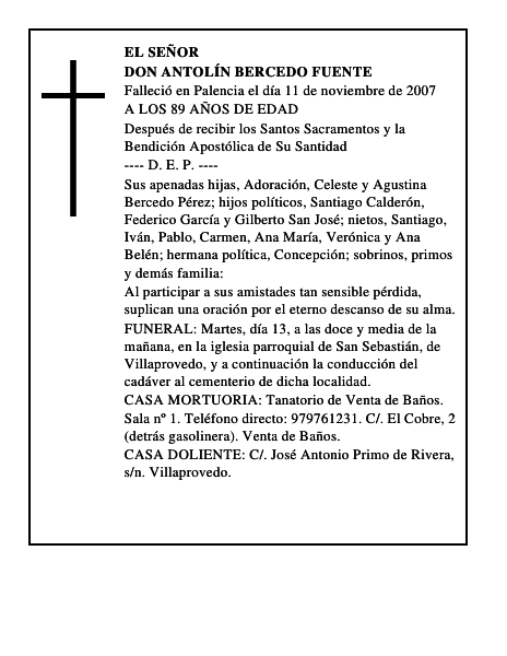 DON ANTOLÍN BERCEDO FUENTE