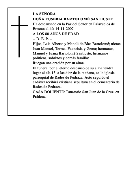 DOÑA EUSEBIA BARTOLOMÉ SANTIUSTE
