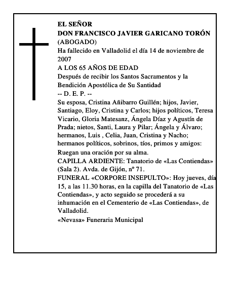 DON FRANCISCO JAVIER GARICANO TORÓN