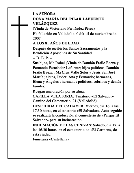 DOÑA MARÍA DEL PILAR LAFUENTE VELÁZQUEZ