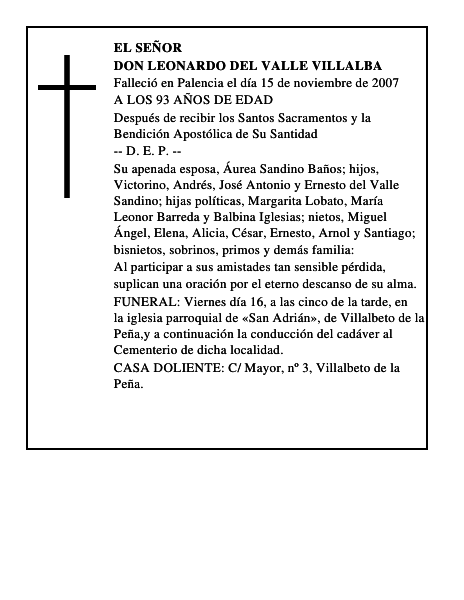 DON LEONARDO DEL VALLE VILLALBA