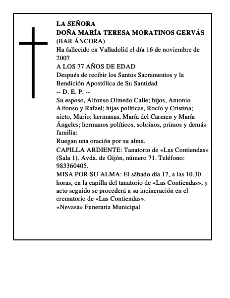 DOÑA MARÍA TERESA MORATINOS GERVÁS