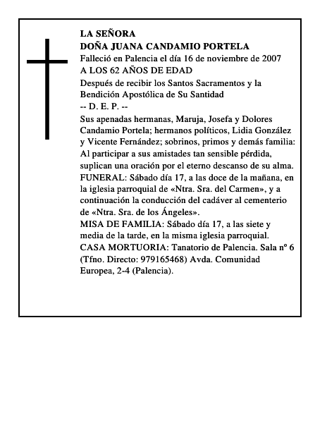 DOÑA JUANA CANDAMIO PORTELA