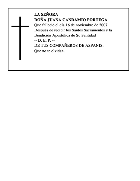 DOÑA JUANA CANDAMIO PORTEGA