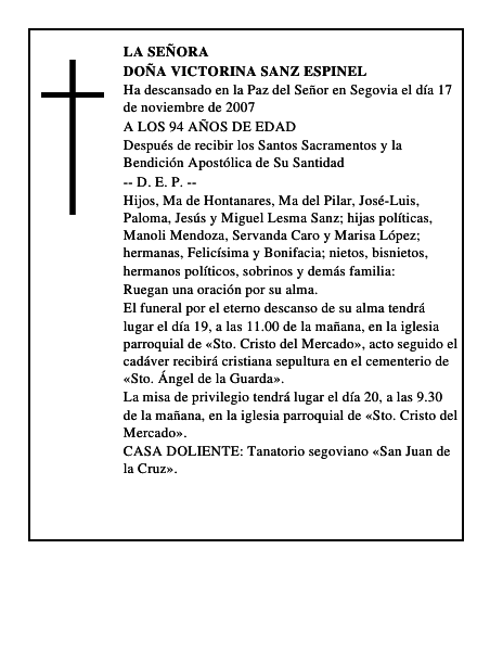 DOÑA VICTORINA SANZ ESPINEL