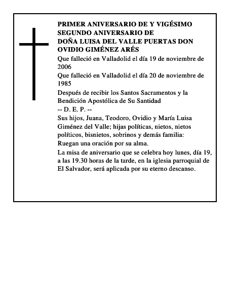 DOÑA LUISA DEL VALLE PUERTAS DON OVIDIO GIMÉNEZ ARÉS