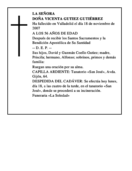 DOÑA VICENTA GUTIEZ GUTIÉRREZ