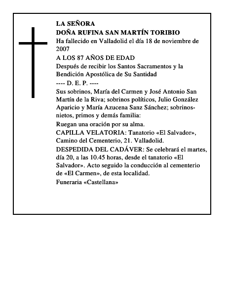 DOÑA RUFINA SAN MARTÍN TORIBIO