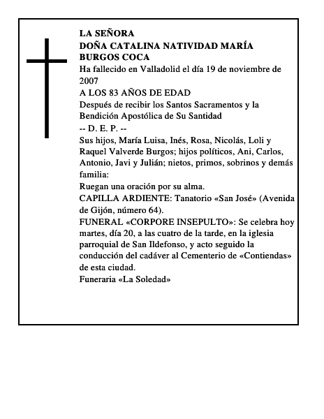 DOÑA CATALINA NATIVIDAD MARÍA BURGOS COCA