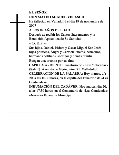 DON MATEO MIGUEL VELASCO
