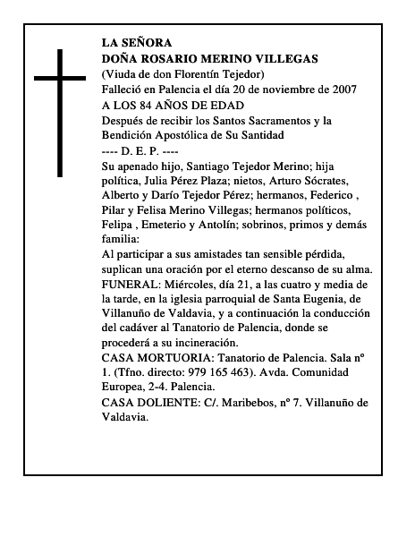 DOÑA ROSARIO MERINO VILLEGAS
