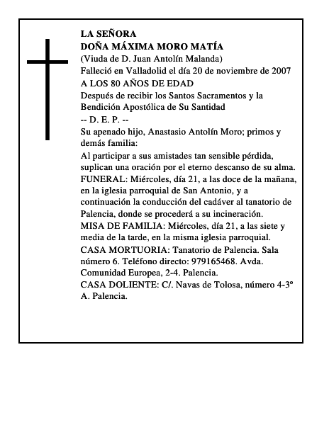 DOÑA MÁXIMA MORO MATÍA